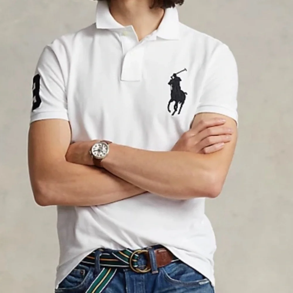 Polo Ralph Lauren Custom Slim Fit Big Pony Mesh Polo Shirt|White/Black, L - Picture 2 of 13